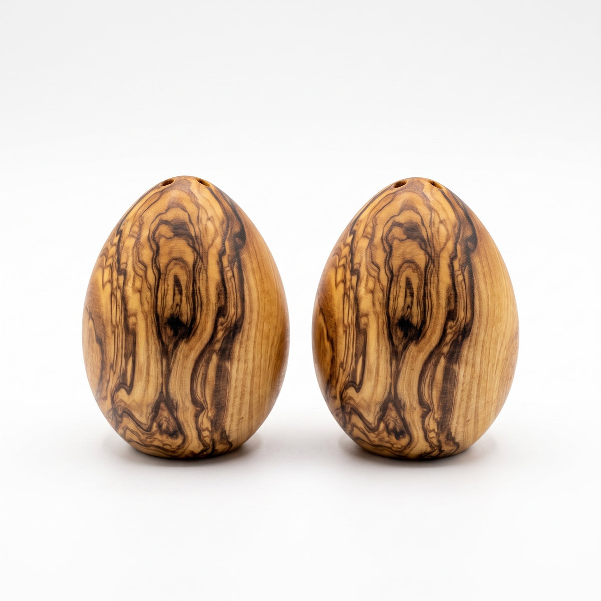 2-Pack Mediterranean Olive Wood Salt & Pepper Egg-Shaped Shakers