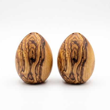 2-Pack Mediterranean Olive Wood Salt & Pepper Egg-Shaped Shakers